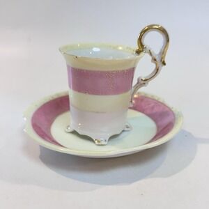 Vintage Ucagco Occupied Japan‎ Demitasse Espresso Cup Ornate Handle Pink & Gold